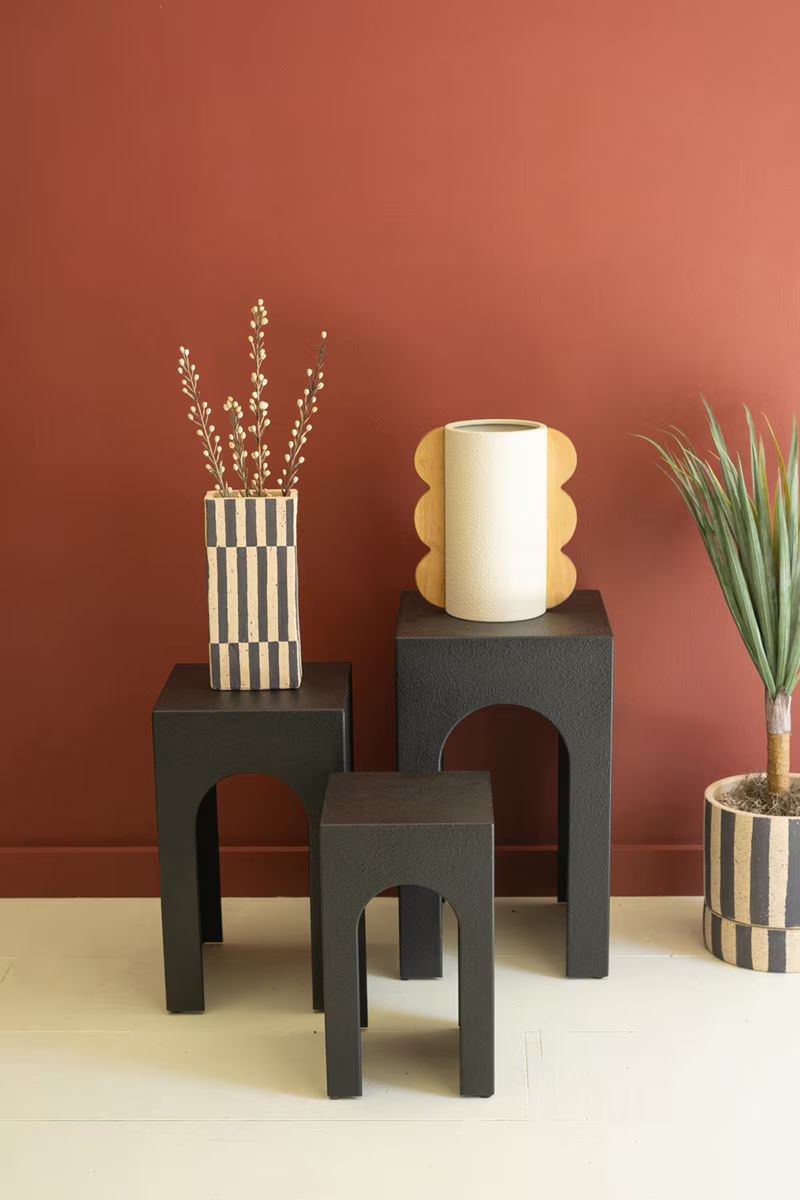 Set Of Three Wooden Side Tables - Black By Kalalou | Side Tables | Modishstore - 1
