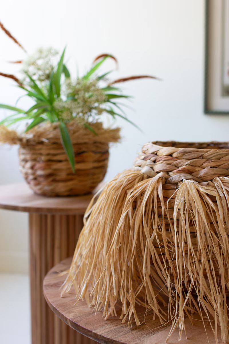 Set Of Two Seagrass Decorative Baskets With Raffia Detail By Kalalou | Bins, Baskets & Buckets | Modishstore - 1
