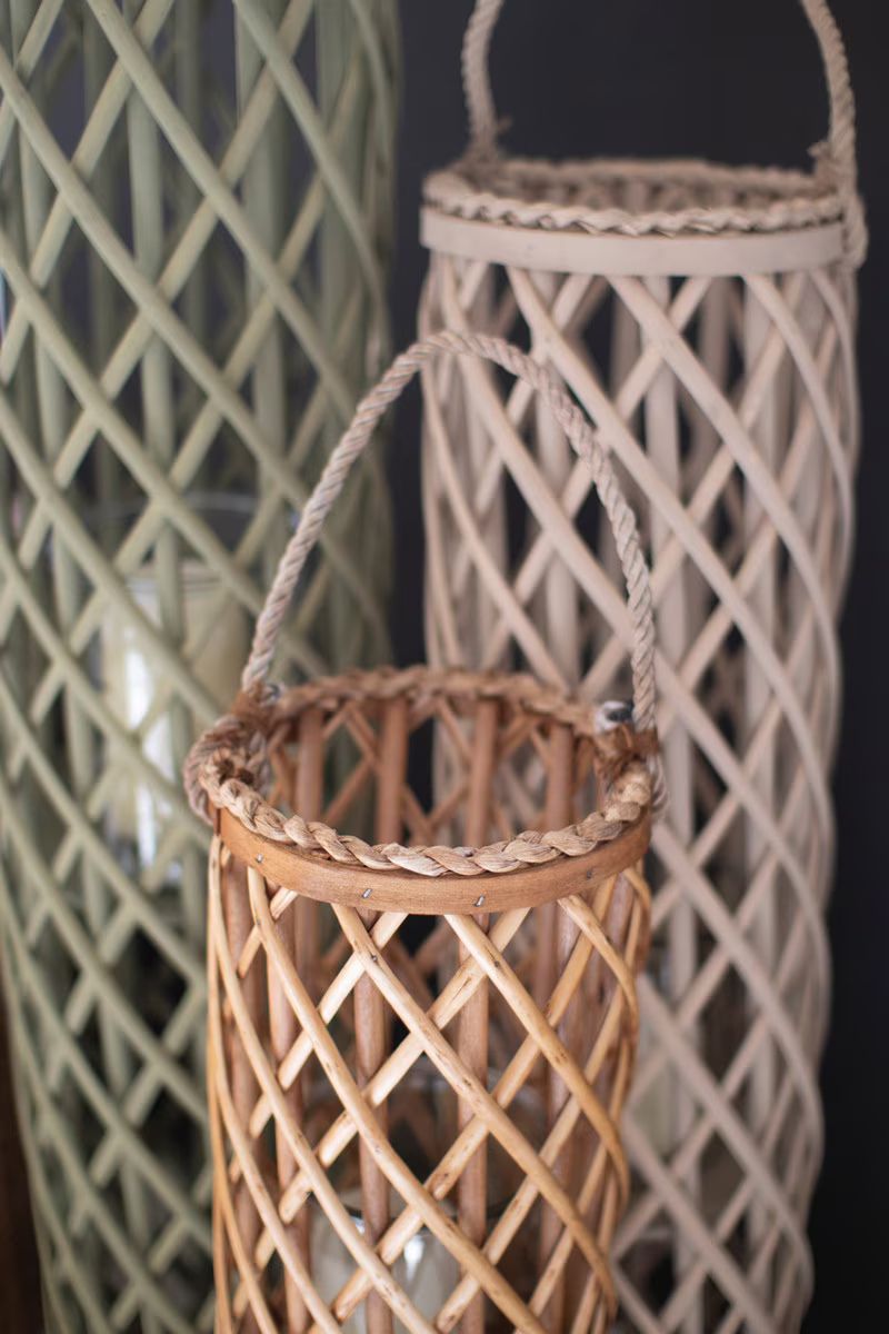 Set Of Three Willow Lanterns With Glass Inserts - One Each By Kalalou | Lanterns | Modishstore - 2