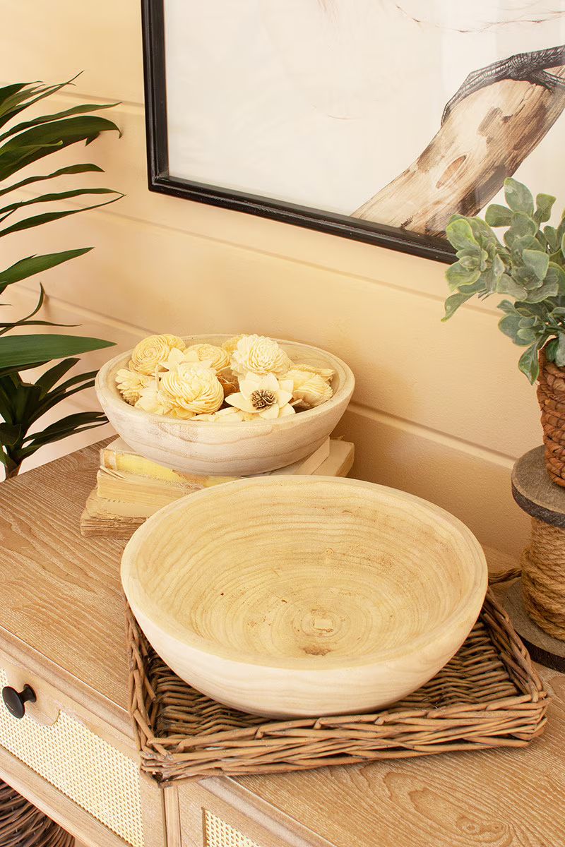 Set Of Two Hand Carved Round Wooden Bowls  (Min 2) By Kalalou | Bowls | Modishstore - 3