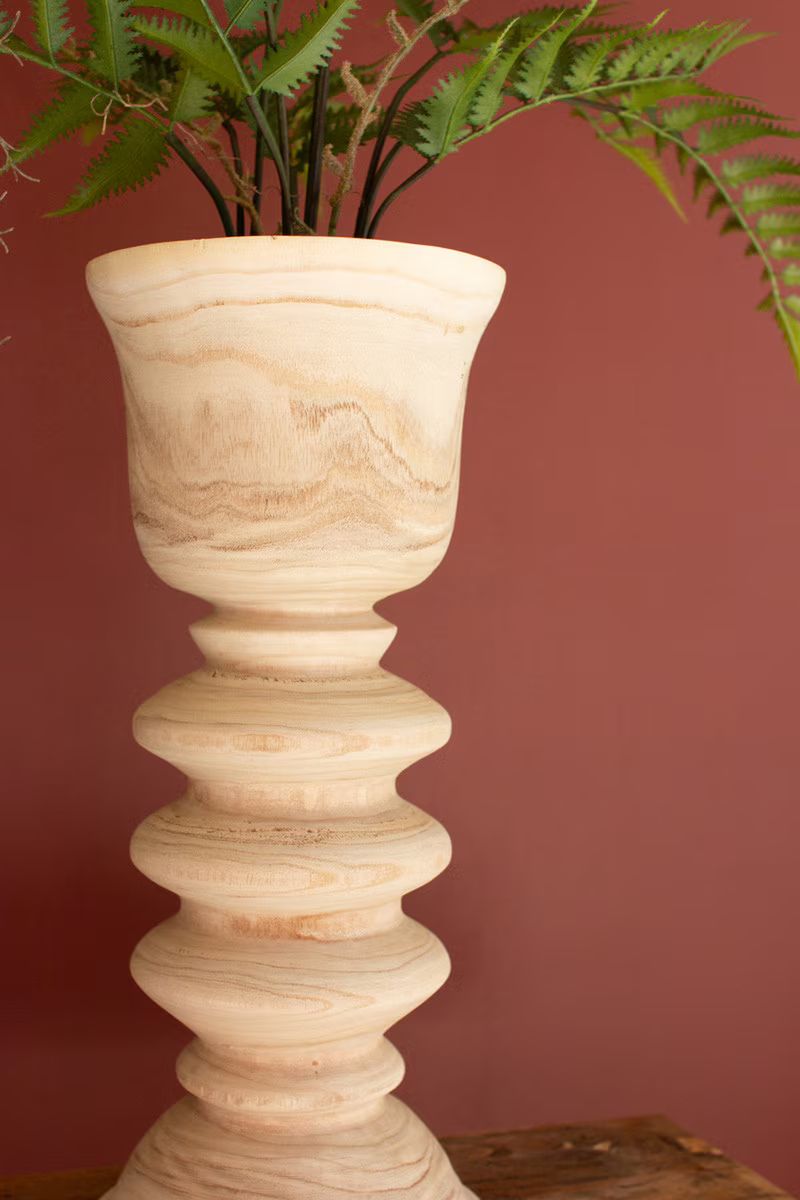 Set Of Three Turned Wood Towers With Cups By Kalalou | Candle Holders | Modishstore - 2
