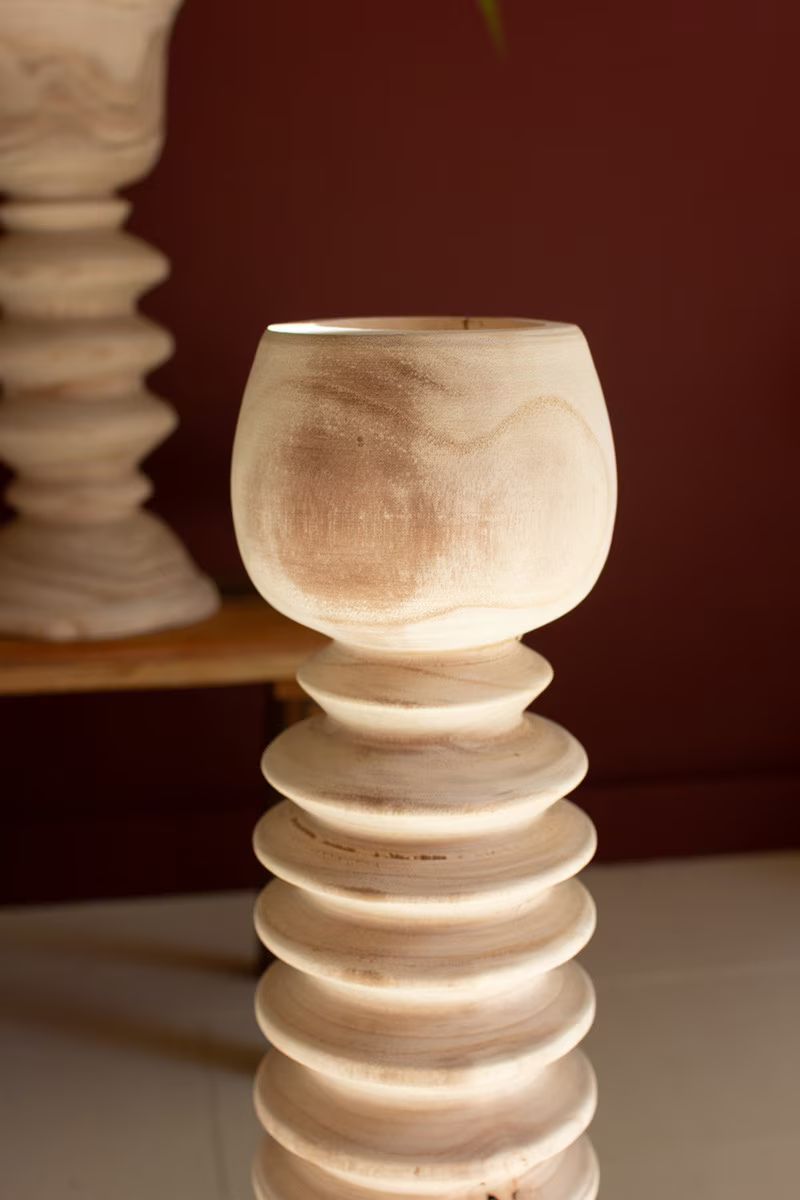 Set Of Three Turned Wood Towers With Cups By Kalalou | Candle Holders | Modishstore - 4