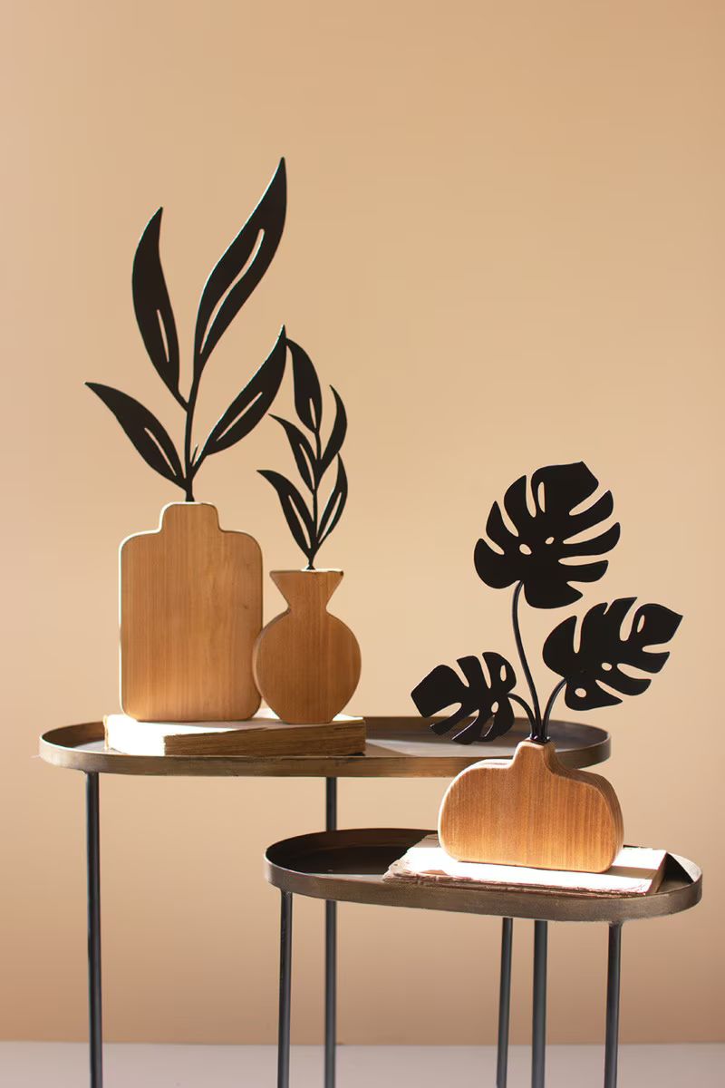 Set Of Two Wood And Metal Plant Sculptures (Min 2) By Kalalou | Sculptures | Modishstore - 3