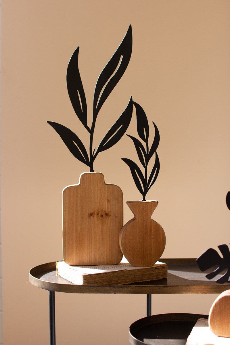 Set Of Two Wood And Metal Plant Sculptures (Min 2) By Kalalou | Sculptures | Modishstore - 1