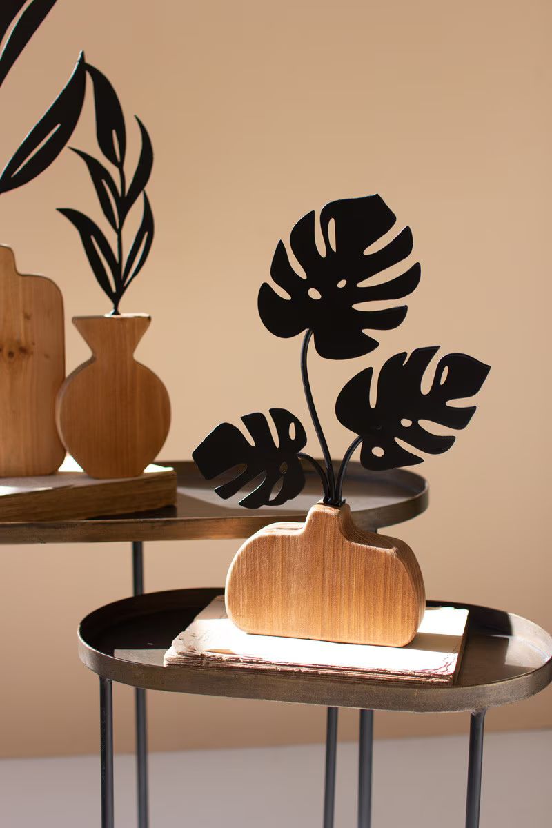 Set Of Two Wood And Metal Plant Sculptures (Min 2) By Kalalou | Sculptures | Modishstore - 2