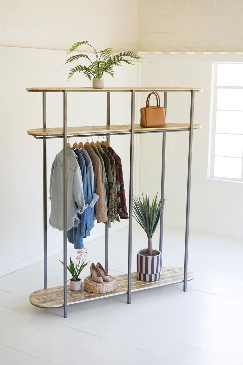Tall Iron And Recycled Wood Garment Display By Kalalou | Display Cases | Modishstore - 1