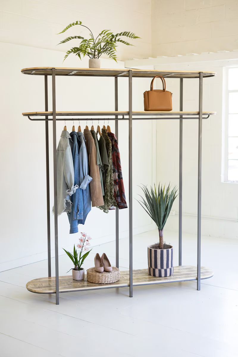 Tall Iron And Recycled Wood Garment Display By Kalalou | Display Cases | Modishstore - 3