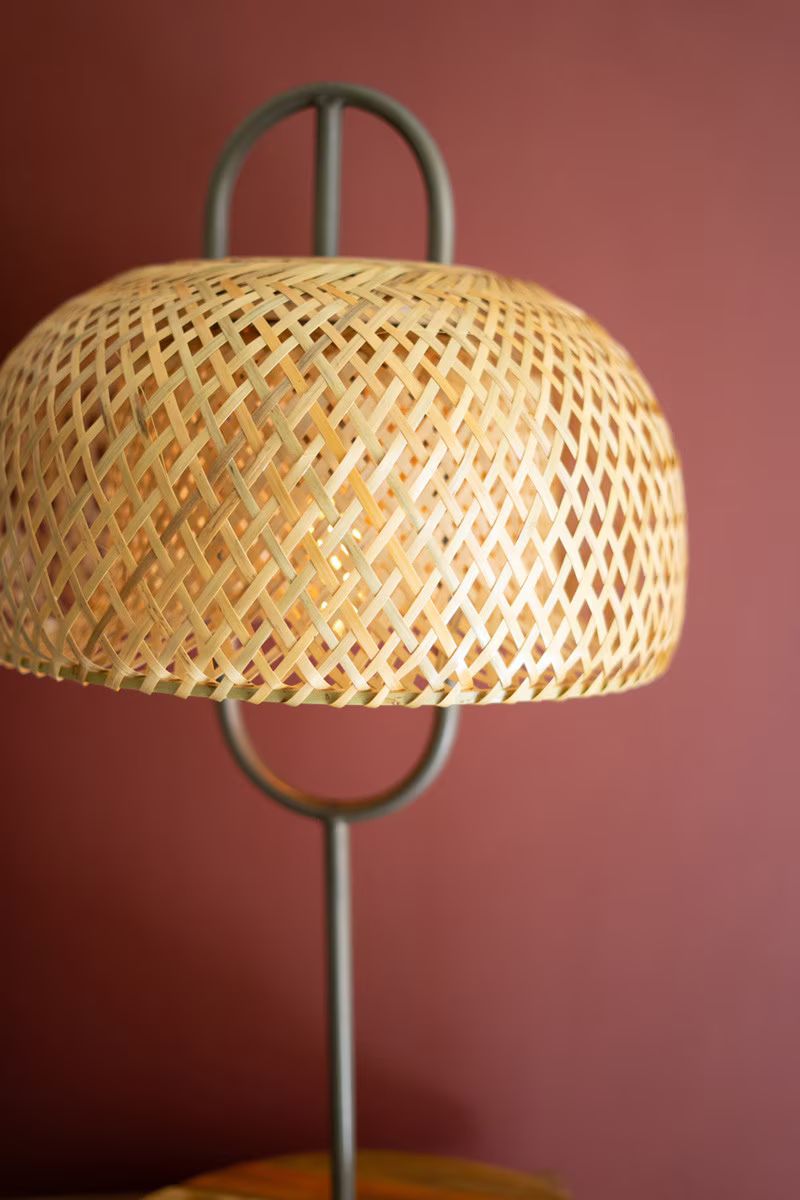Metal And Wood Table Lamp With Woven Cane Lamp Shade By Kalalou | Table Lamps | Modishstore - 2