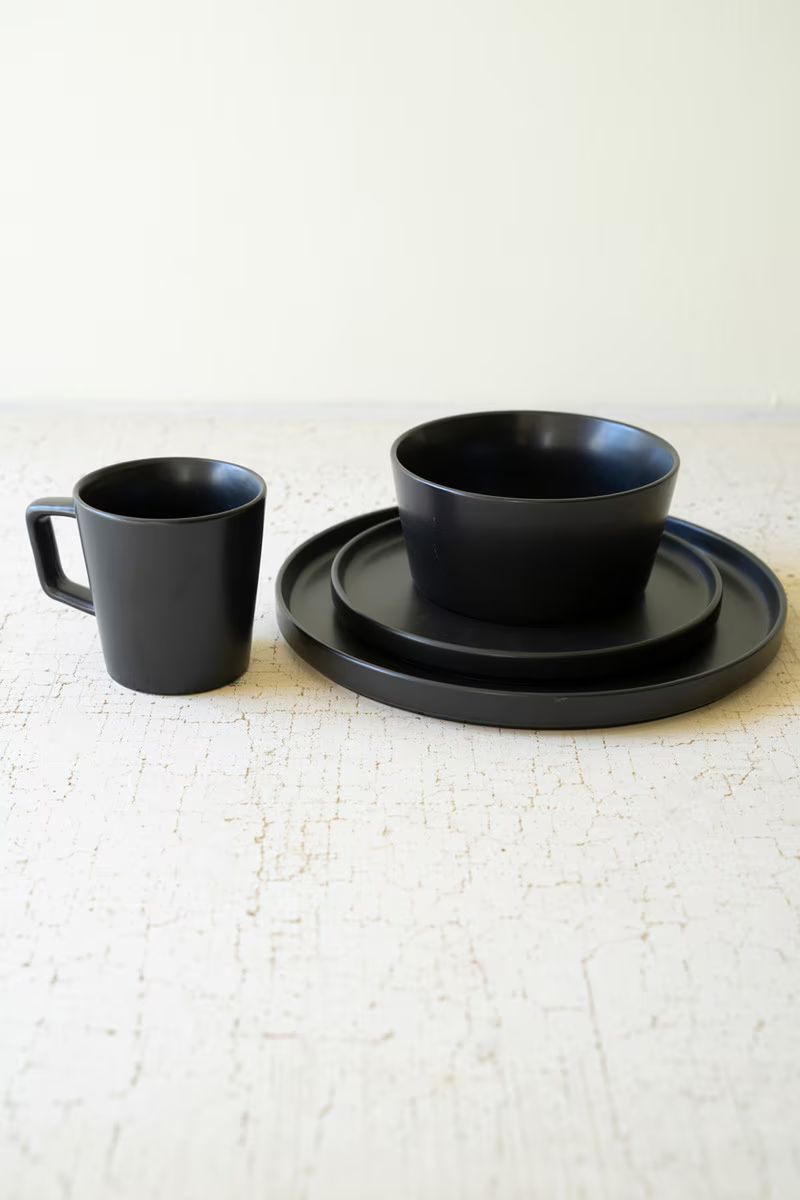 Set Of Three Black Ceramic Dinner Plate, Salad Plate, Bowl By Kalalou | Dinnerware | Modishstore - 4