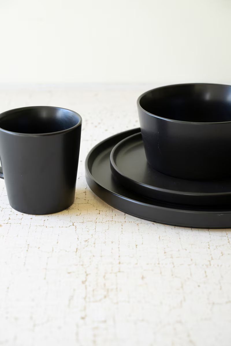 Set Of Three Black Ceramic Dinner Plate, Salad Plate, Bowl By Kalalou | Dinnerware | Modishstore - 2