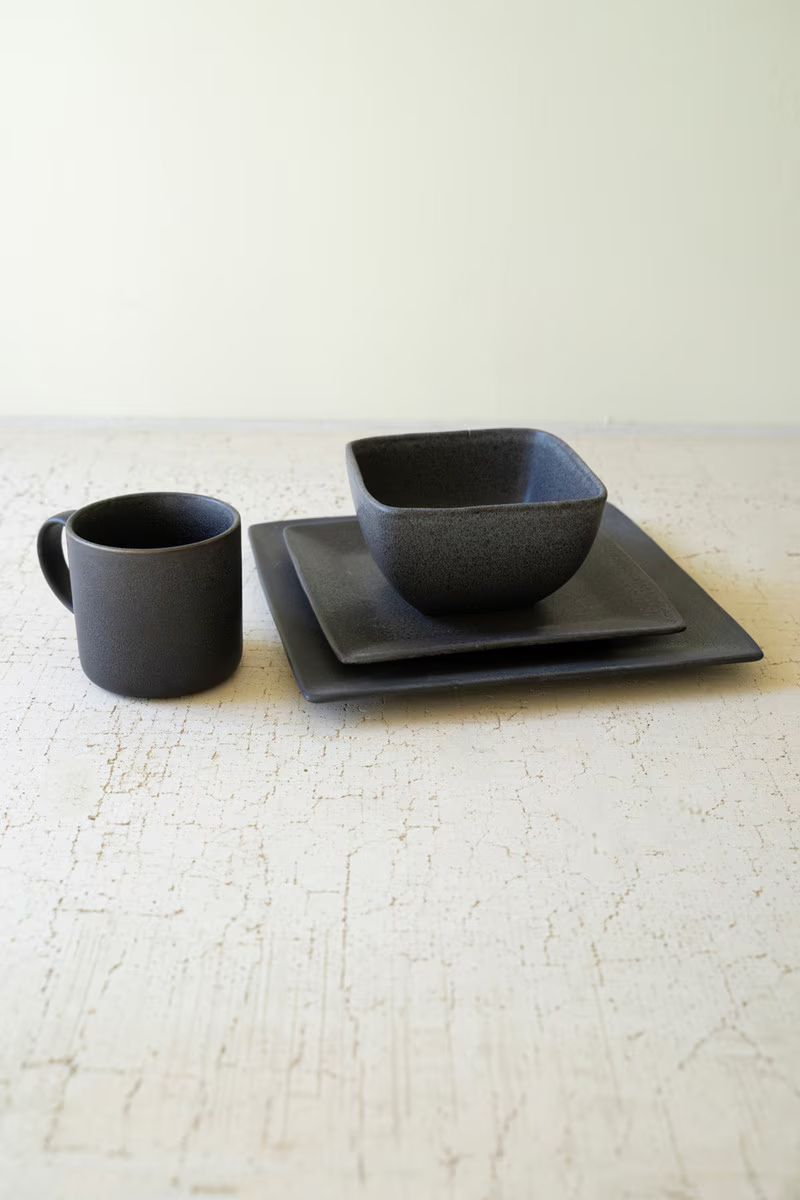 Set 3 Square Graphite Ceramic Dinner Plate, Salad Plate, Bowl By Kalalou | Dinnerware | Modishstore - 2