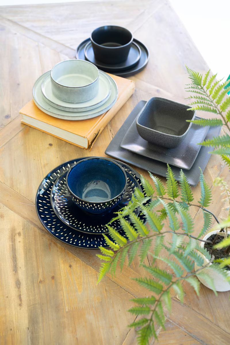 Set 3 Ribbed Light Grey Ceramic Dinner Plate, Salad Plate, Bowl By Kalalou | Dinnerware | Modishstore - 5