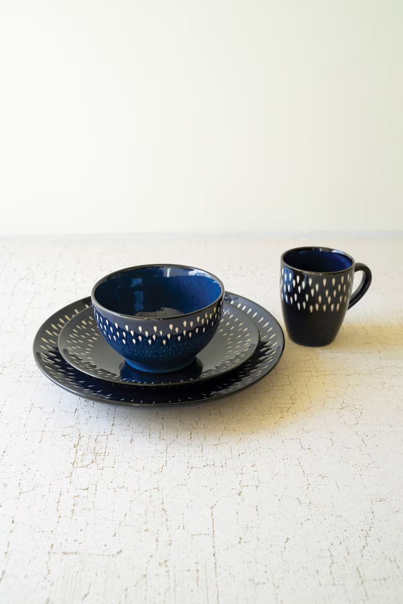 Set Of Four Blue And White Ceramic Mugs (Min 2) By Kalalou | Dinnerware | Modishstore - 3