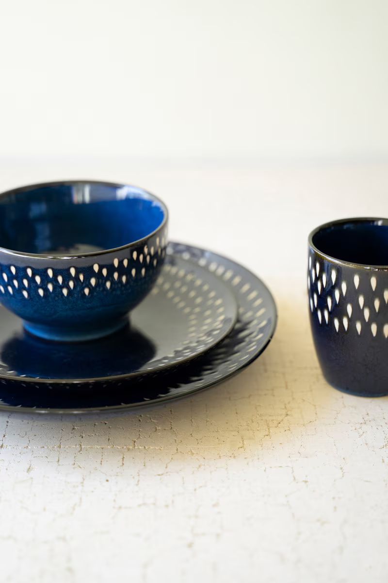 Set Of Four Blue And White Ceramic Mugs (Min 2) By Kalalou | Dinnerware | Modishstore - 2