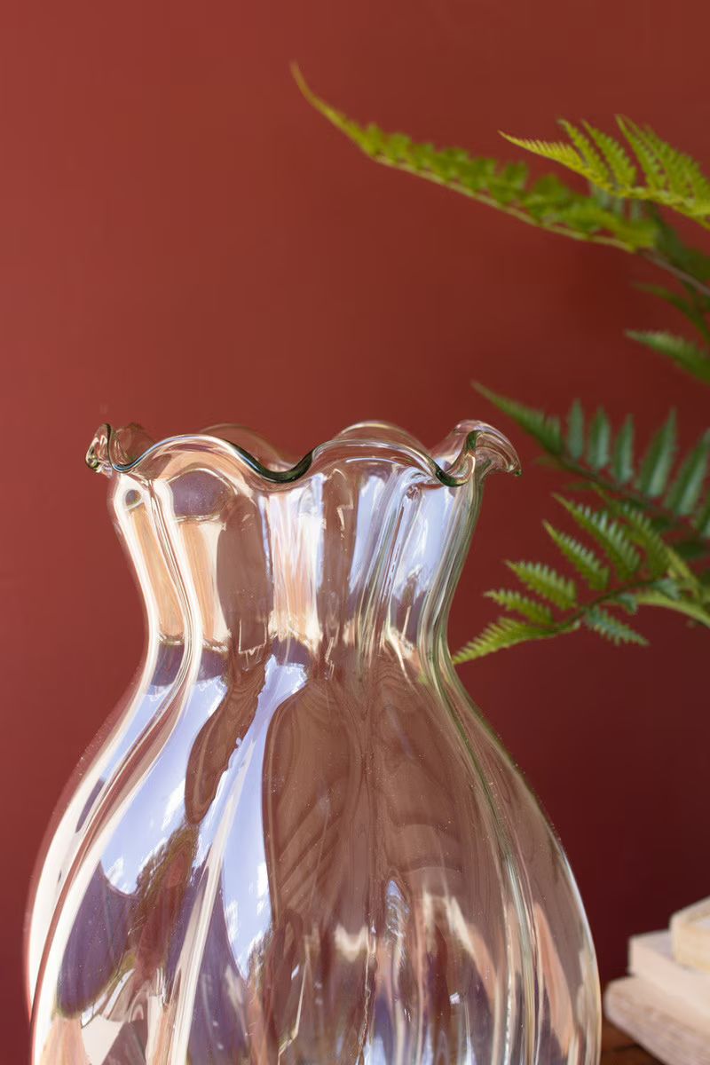 Glass Melon Vase With Ruffled Edge (Min 2) By Kalalou | Vases | Modishstore - 2