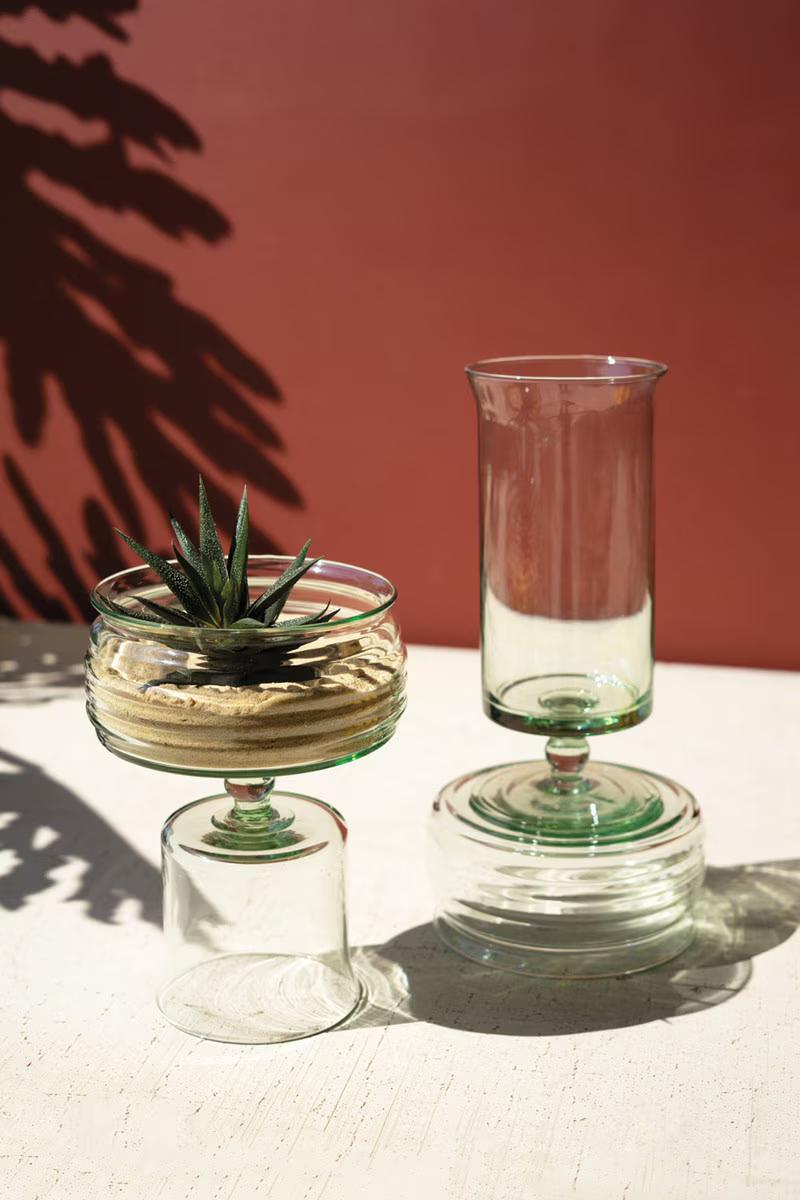 Set Of Two Glass Compotes With Bases By Kalalou | Outdoor Planters, Troughs & Cachepots | Modishstore - 2