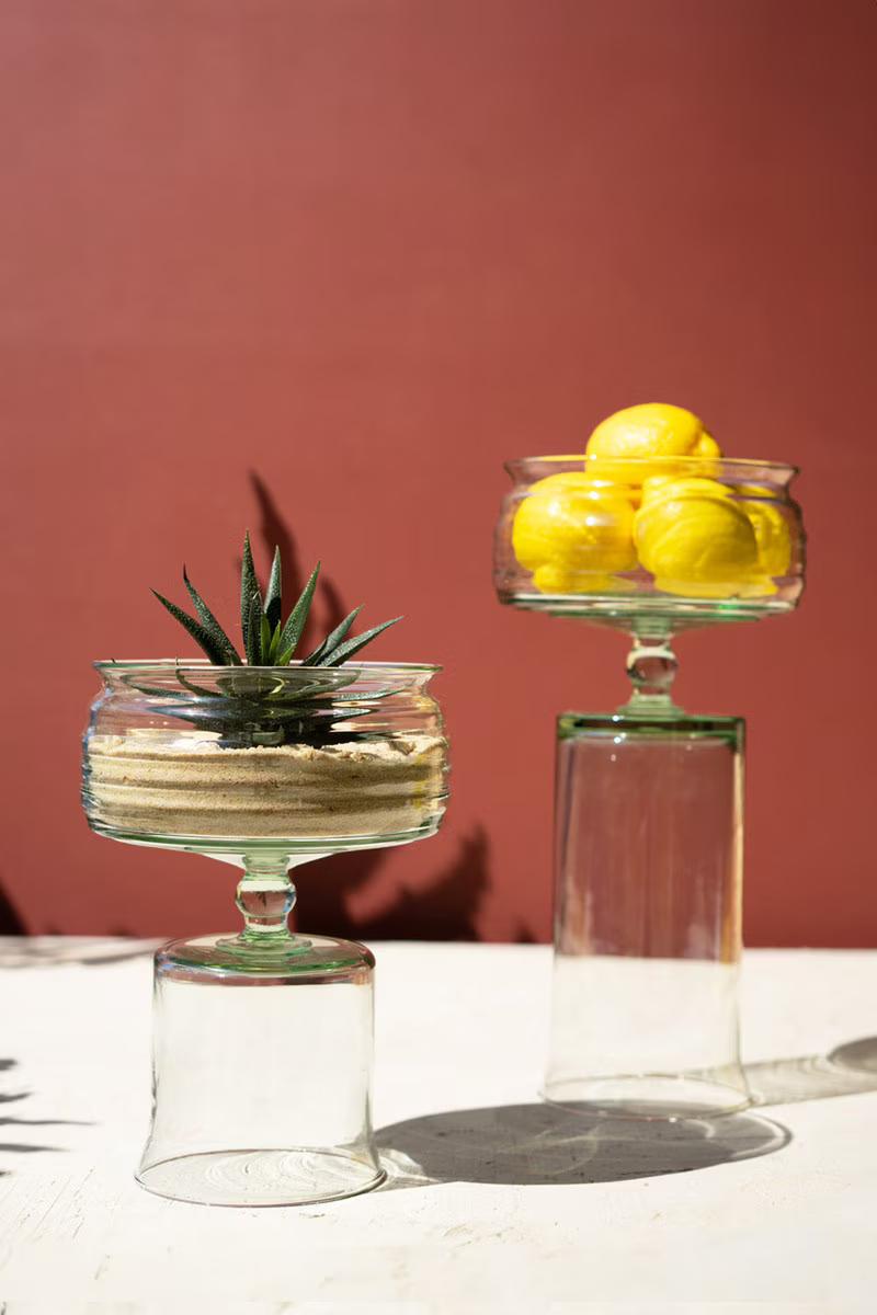 Set Of Two Glass Compotes With Bases By Kalalou | Outdoor Planters, Troughs & Cachepots | Modishstore - 4