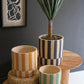 Set Of Three Clay Planters With Striped Details + Trays -One Each Size By Kalalou | Planters, Troughs & Cachepots | Modishstore - 1