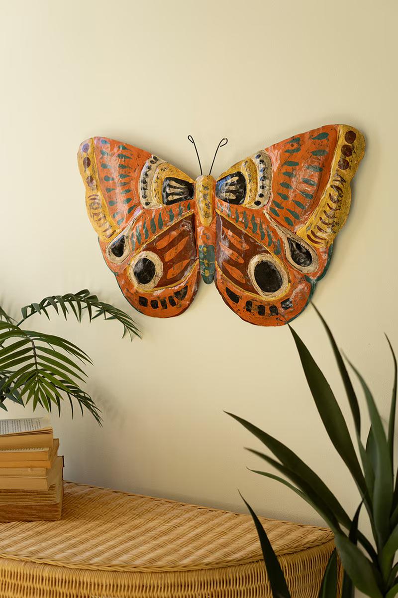 Painted Metal Hand-Hammered Butterfly Wall Art By Kalalou | Wall Art | Modishstore - 1