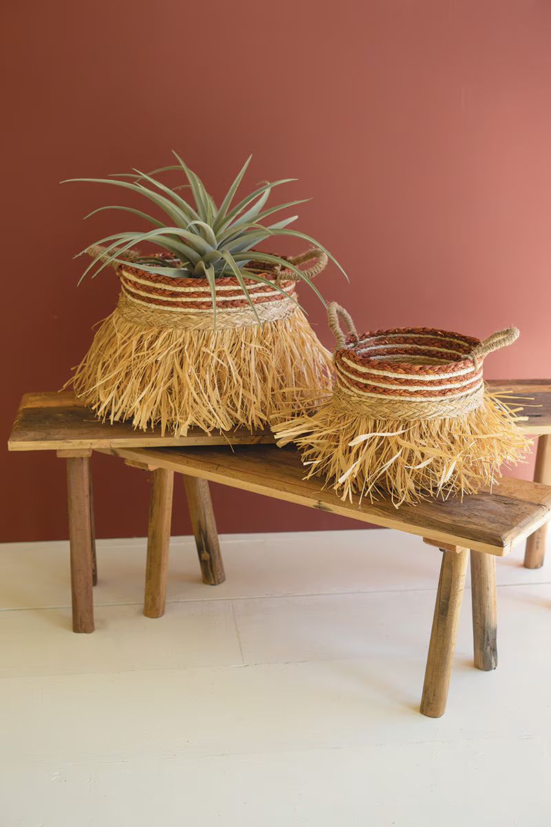 Set Of Two Seagrass Baskets With Grass Detail By Kalalou | Bins, Baskets & Buckets | Modishstore - 1