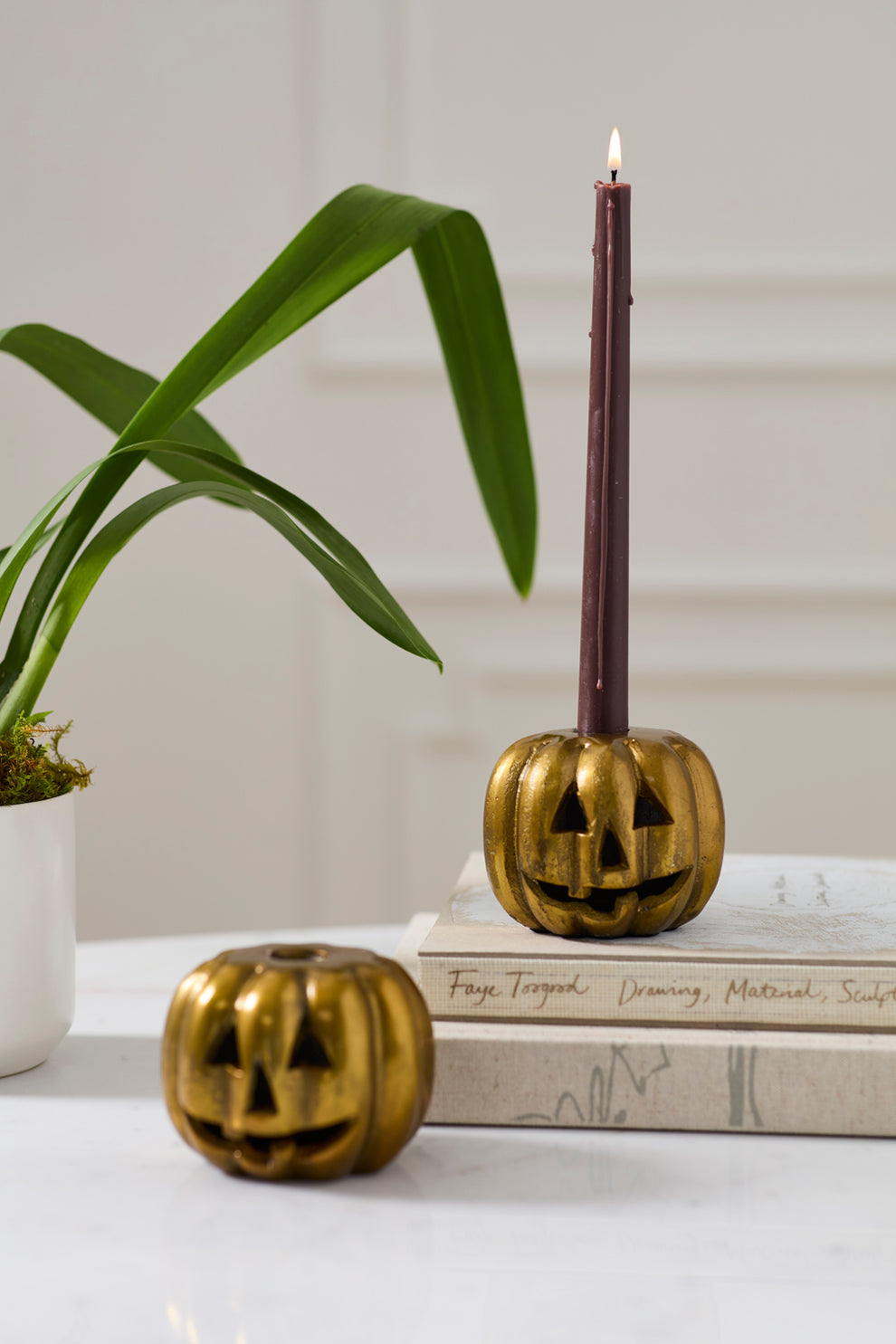 Carved Pumpkin Candleholder Set of 2 By Accent Decor | Candle Holders | Modishstore - 3