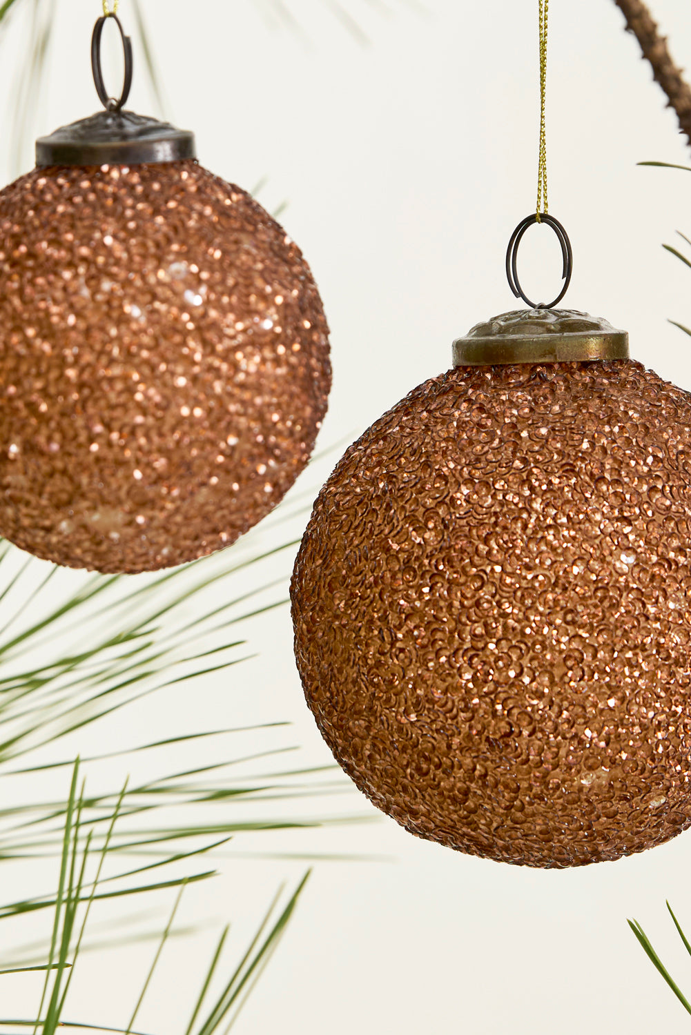 Copper Glitter Ornament Set of 8 By Accent Decor | Ornaments | Modishstore - 1