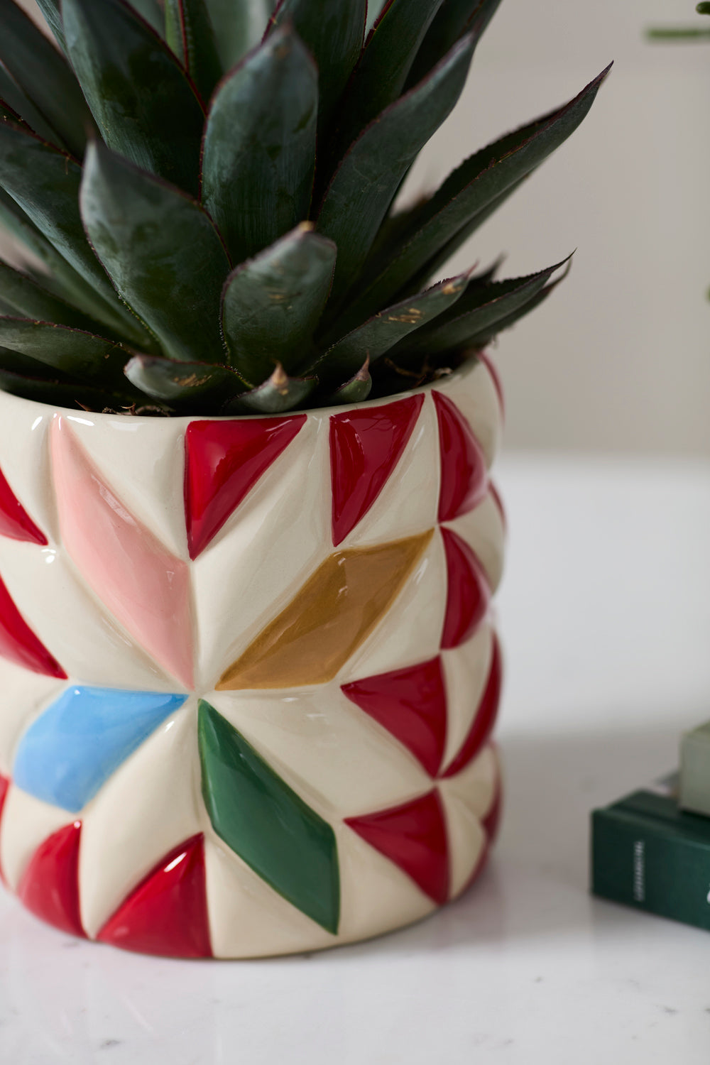 Cozy Quilt Pot Set of 4 By Accent Decor | Planters, Troughs & Cachepots | Modishstore - 1