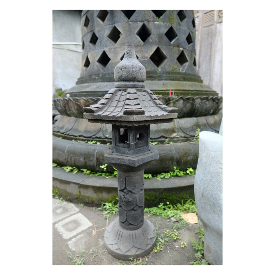 Curved Round 1.05  Meter or 41 inch  Pagoda Lantern River Stone by Artisan Living | Lanterns | Modishstore - 4