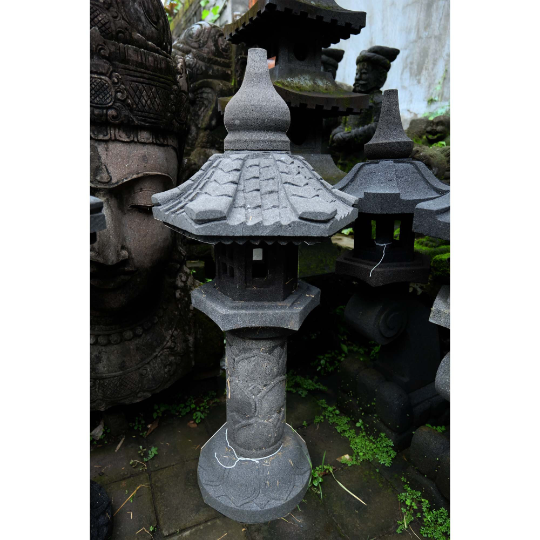 Curved Round 1.05  Meter or 41 inch  Pagoda Lantern River Stone by Artisan Living | Lanterns | Modishstore - 3