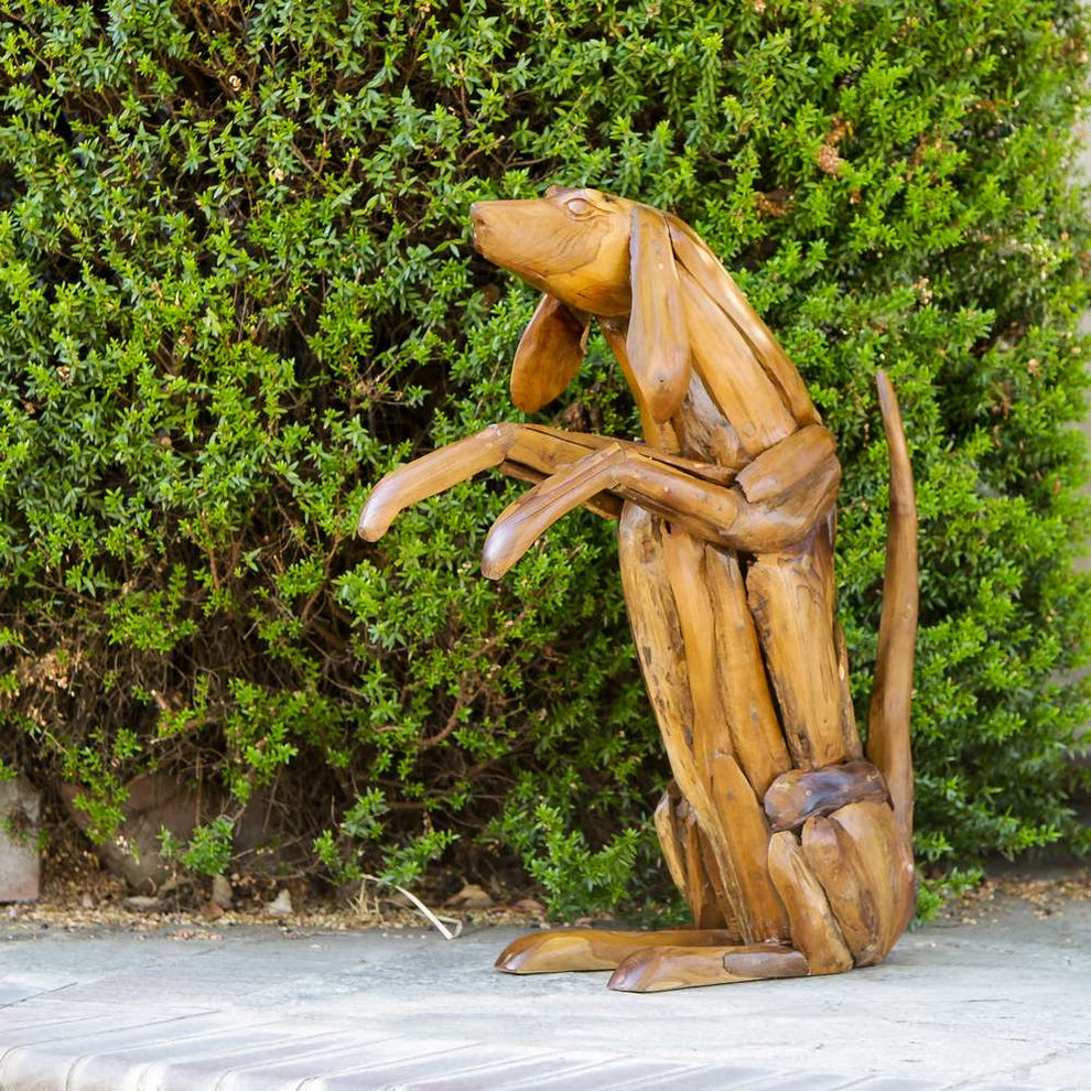 Teak Playful Dog By Garden Age Supply | Sculptures | Modishstore - 2