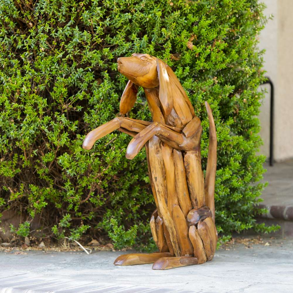 Teak Playful Dog By Garden Age Supply | Sculptures | Modishstore - 1