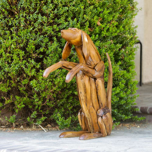 Teak Playful Dog By Garden Age Supply | Sculptures | Modishstore - 1