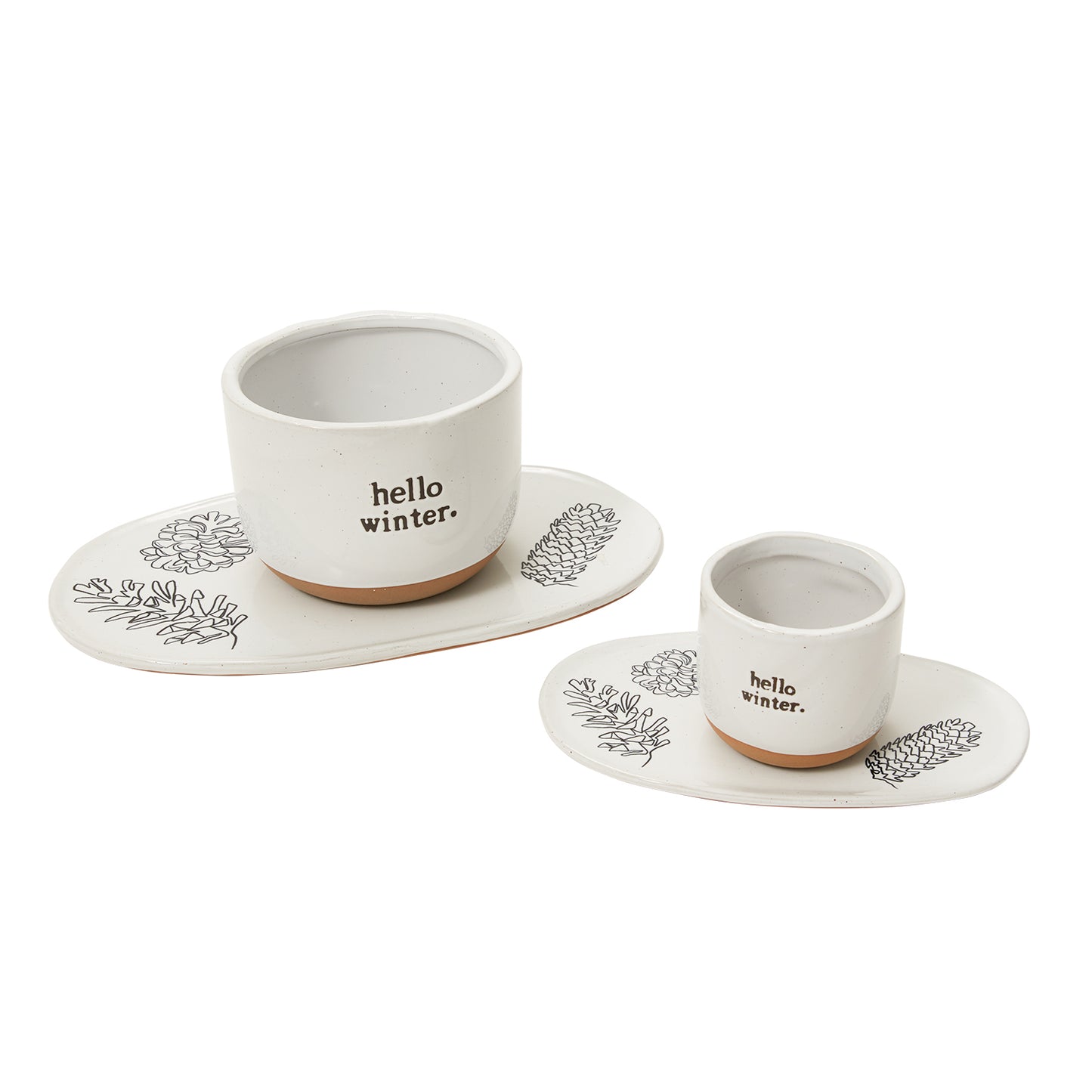 Hello Winter Pot and Tray Set of 4 By Accent Decor | Planters, Troughs & Cachepots | Modishstore - 4