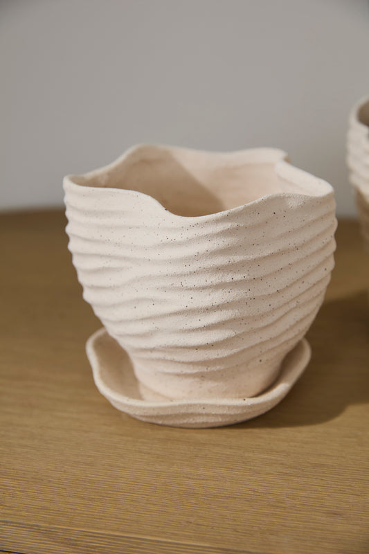 Highland Pot with Saucer Set of 4 By Accent Decor | Planters, Troughs & Cachepots | Modishstore - 1