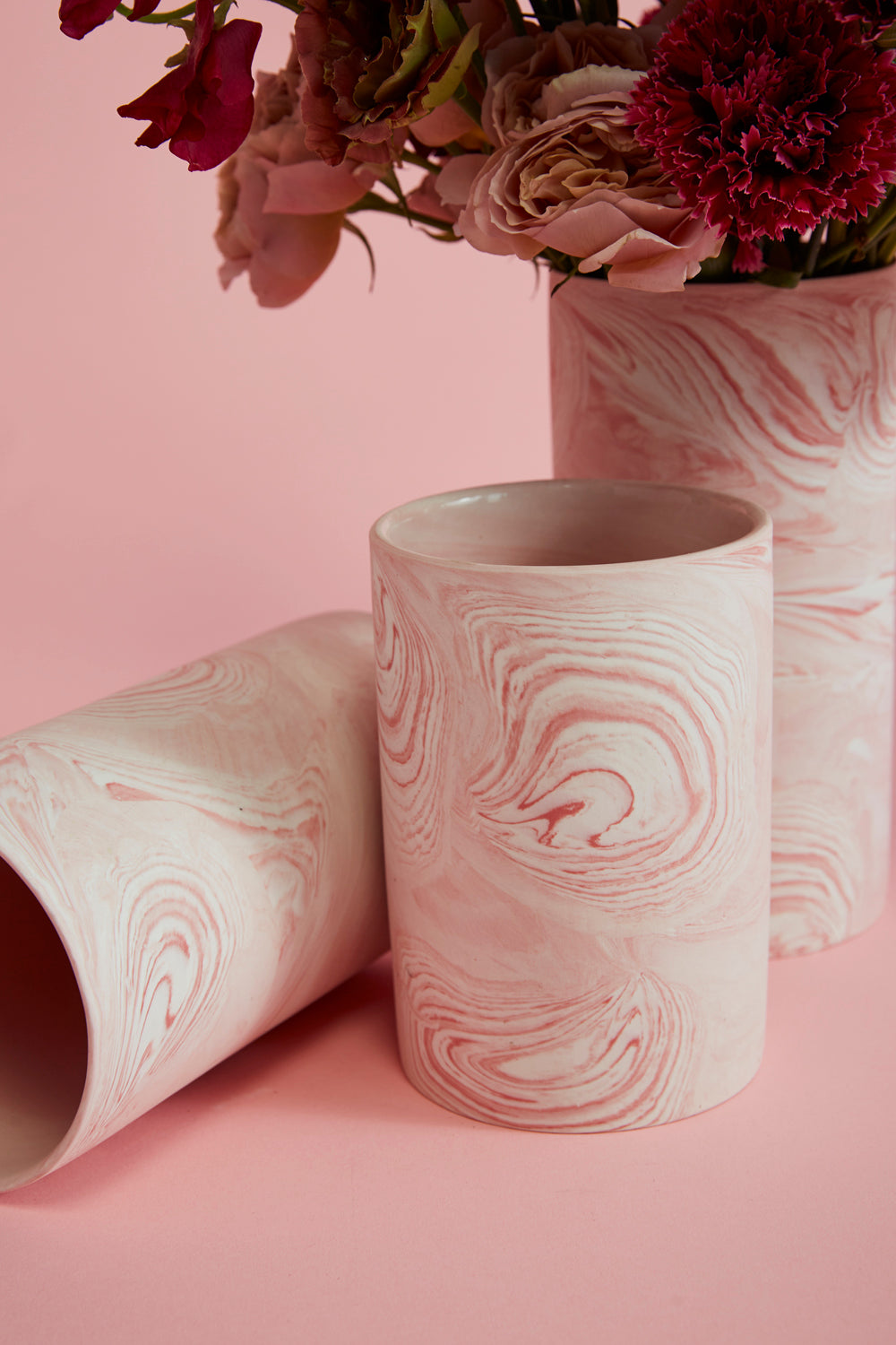 Pink Marbleized Vase Set of 4 By Accent Decor | Vases | Modishstore - 1