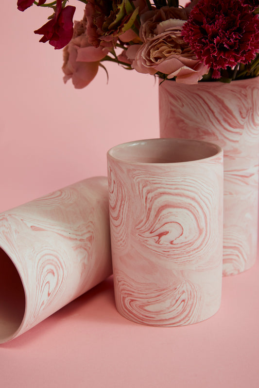 Pink Marbleized Vase Set of 4 By Accent Decor | Vases | Modishstore - 1