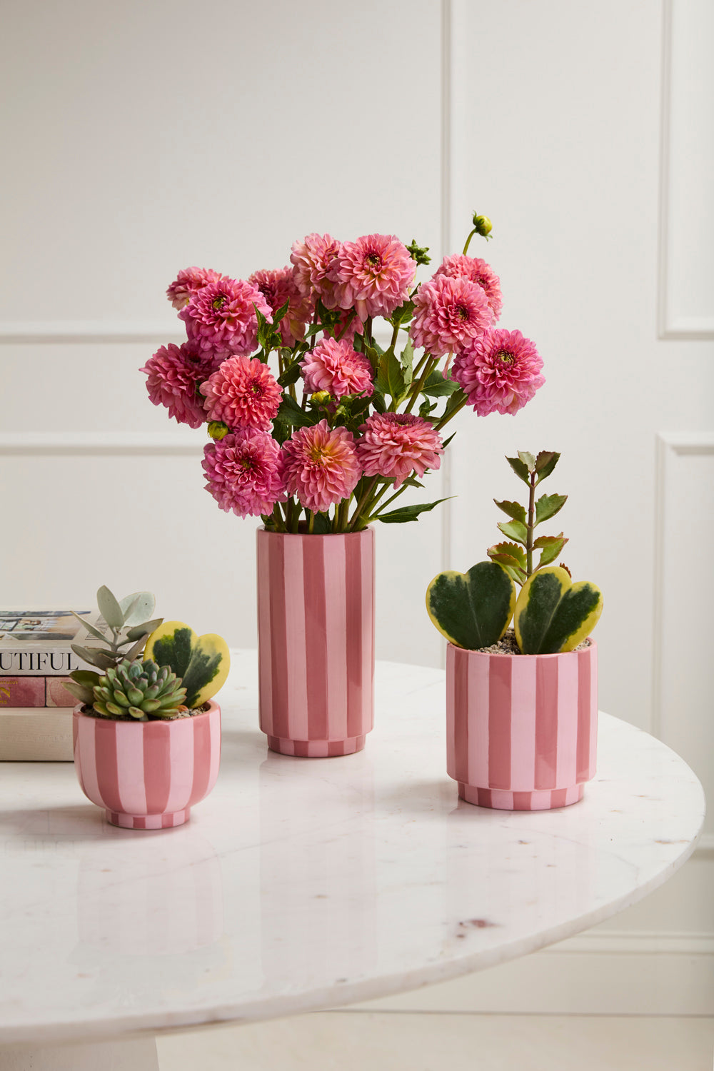 Pink Striped Collection Set of 4 By Accent Decor | Stands | Modishstore - 3