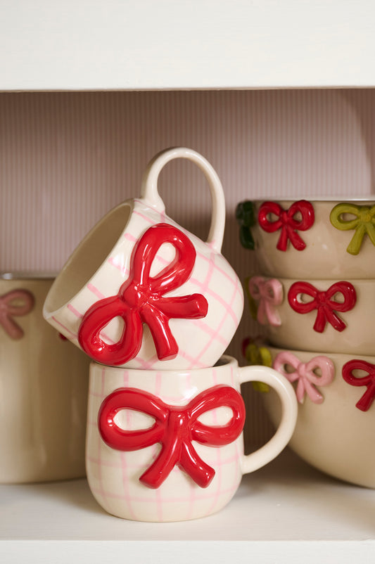 Red Bow Mug Set of 4 By Accent Decor | Planters, Troughs & Cachepots | Modishstore - 1