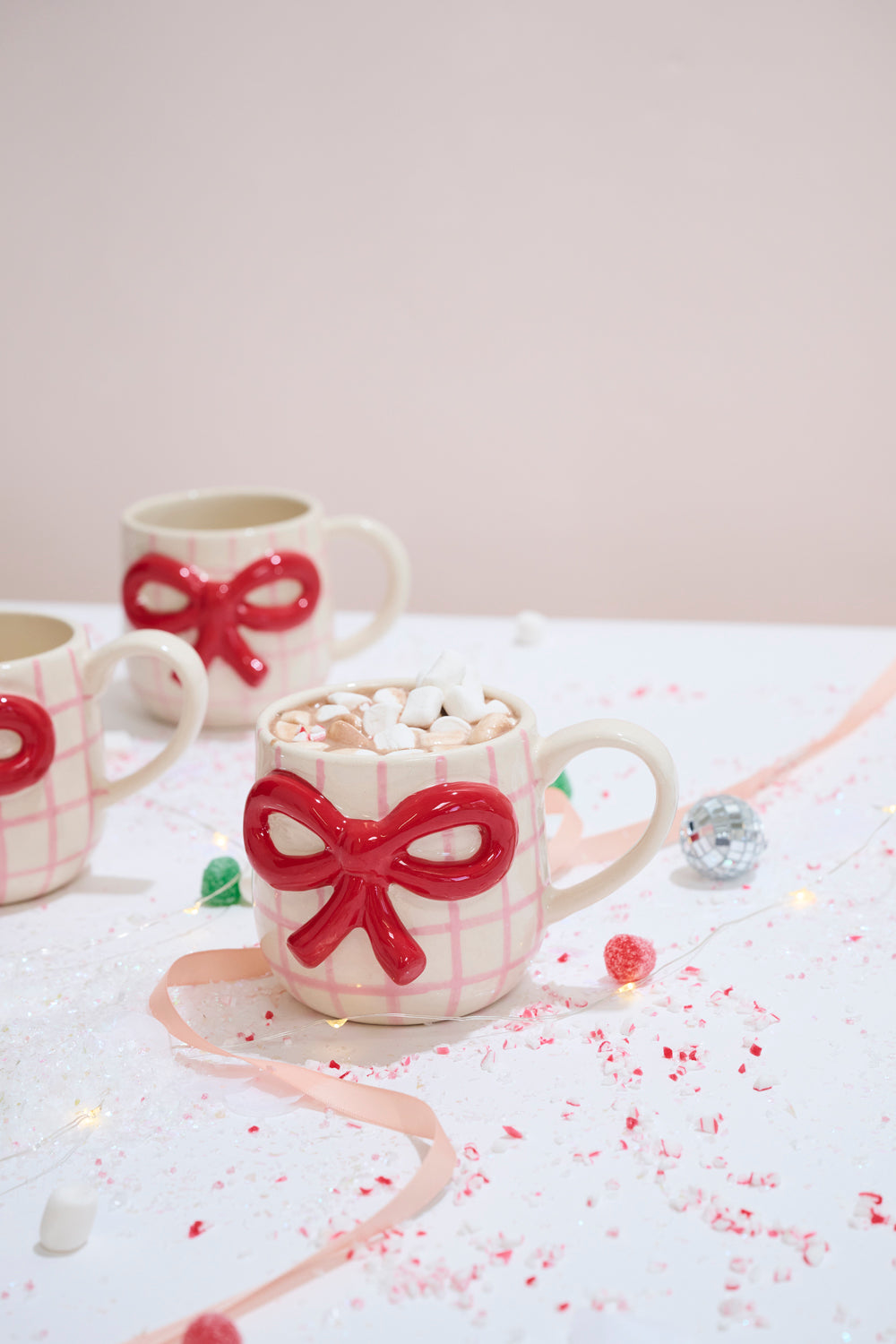 Red Bow Mug Set of 4 By Accent Decor | Planters, Troughs & Cachepots | Modishstore - 3