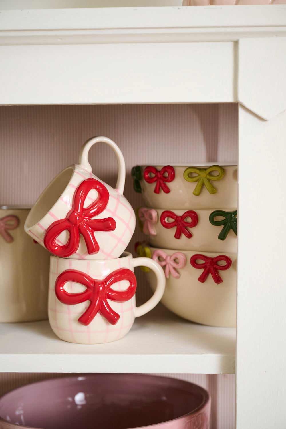 Red Bow Mug Set of 4 By Accent Decor | Planters, Troughs & Cachepots | Modishstore - 4
