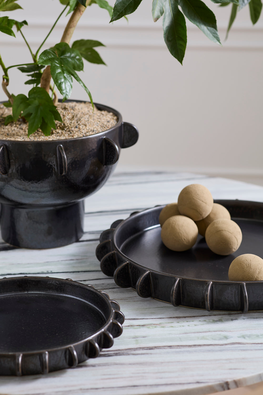 Black Reverie Tray By Accent Decor | Planters, Troughs & Cachepots | Modishstore - 1