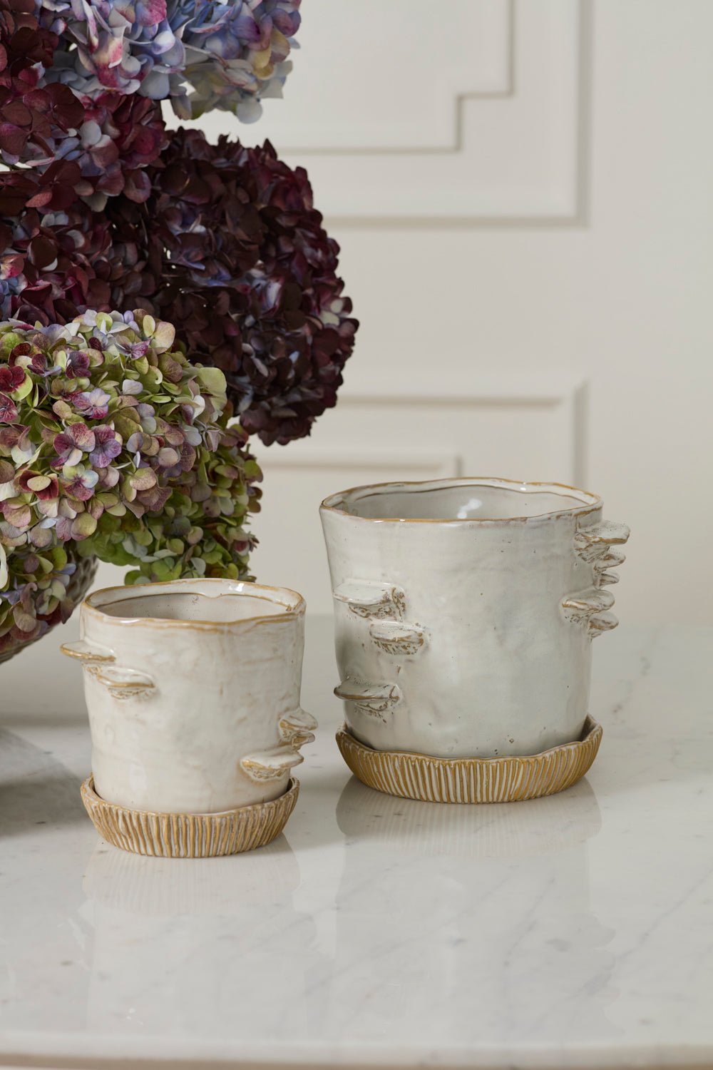 Stepped Mushroom Pot with Saucer Set of 2 By Accent Decor | Planters, Troughs & Cachepots | Modishstore - 5