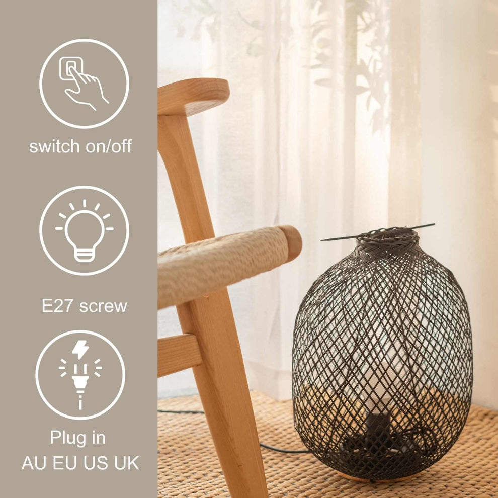 A Da - Bamboo Boho Table Lamp - Natural Elegance Illuminated (Black) By Thaihome | Table Lamps | Modishstore - 4
