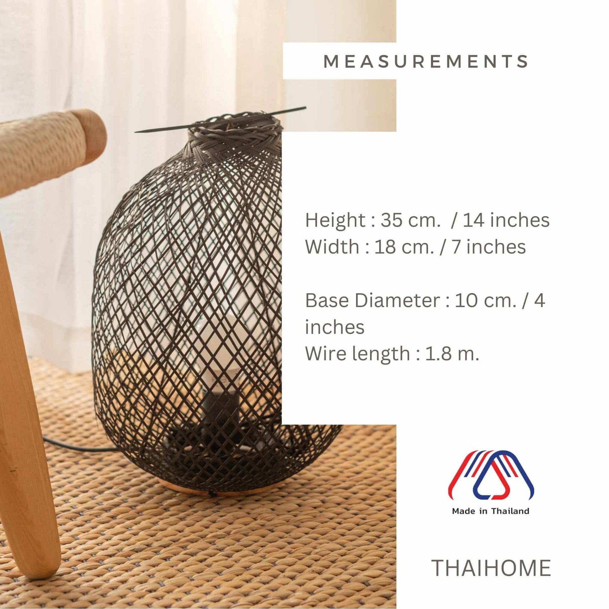 A Da - Bamboo Boho Table Lamp - Natural Elegance Illuminated (Black) By Thaihome | Table Lamps | Modishstore - 3