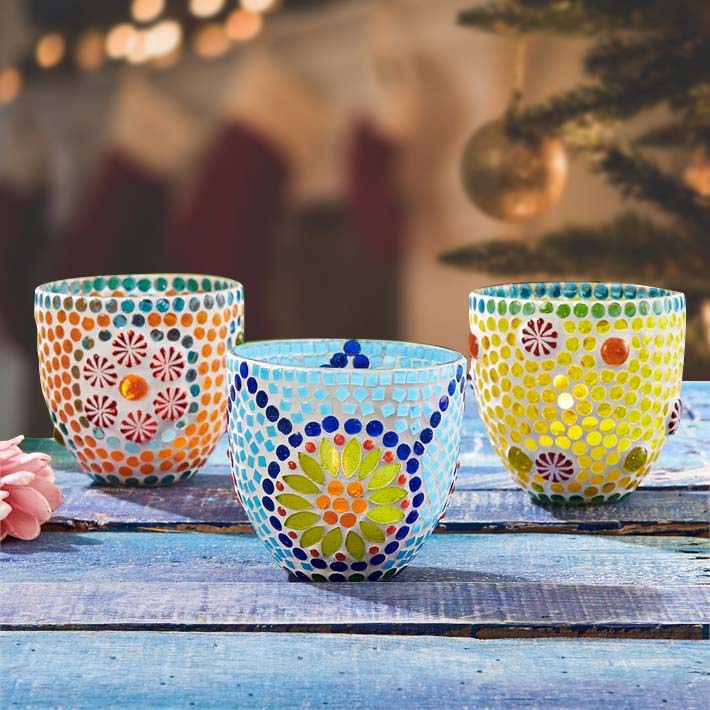 Two's Company Moroccan Mosaic Fiesta Cubana Candle Holder/Vase, Set/3 | Vases | Modishstore