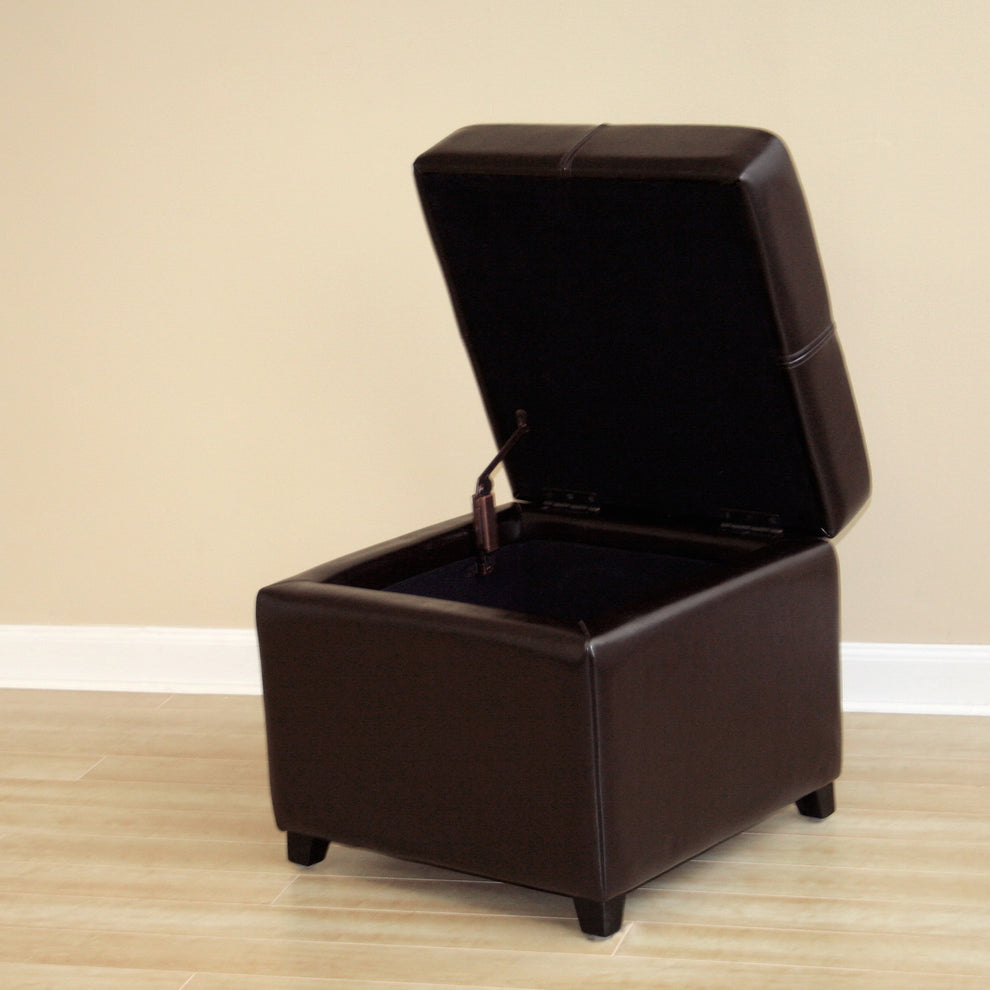 Baxton Studio Dark Brown Full Leather Storage Cube Ottoman | Ottomans | Modishstore - 4