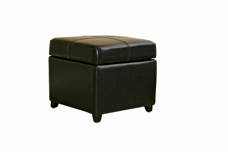 Baxton Studio Black Full Leather Storage Cube Ottoman | Modishstore | Ottomans