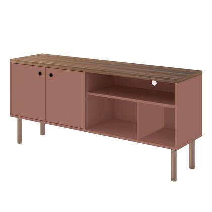 Manhattan Comfort Windsor 53.54 Modern TV Stand with Media Shelves and Solid Wood Legs in Ceramic Pink and Nature | TV Stands | Modishstore - 2