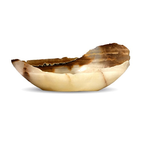 Raw Edge Natural Free Form Onyx Bowl - Large- Cream/Tan/brown-7