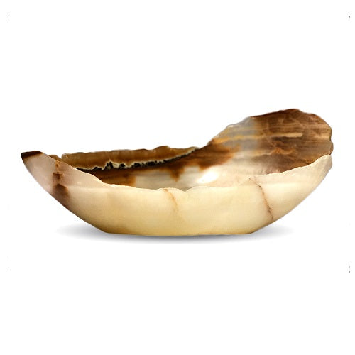 Raw Edge Natural Free Form Onyx Bowl - Large- Cream/Tan/brown-3